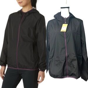 ASICS Women's Hooded Packable Jacket, Black and plum NWT oversized XS